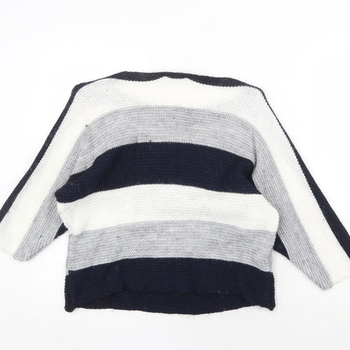 CARINA RICCI Womens Multicoloured Boat Neck Striped Acrylic Pullover Jumper Size S