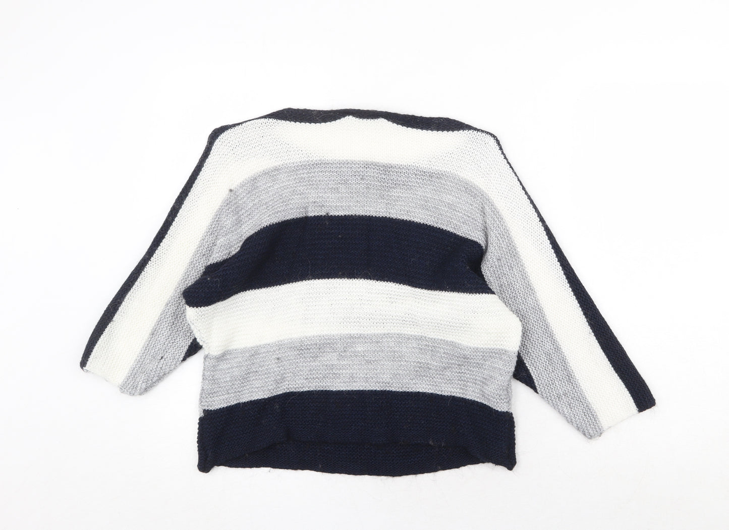 CARINA RICCI Womens Multicoloured Boat Neck Striped Acrylic Pullover Jumper Size S