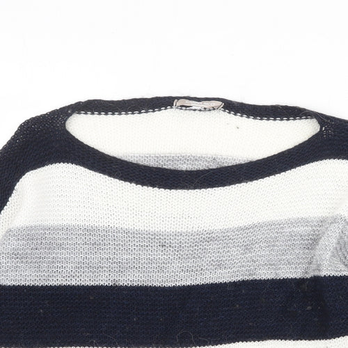 CARINA RICCI Womens Multicoloured Boat Neck Striped Acrylic Pullover Jumper Size S