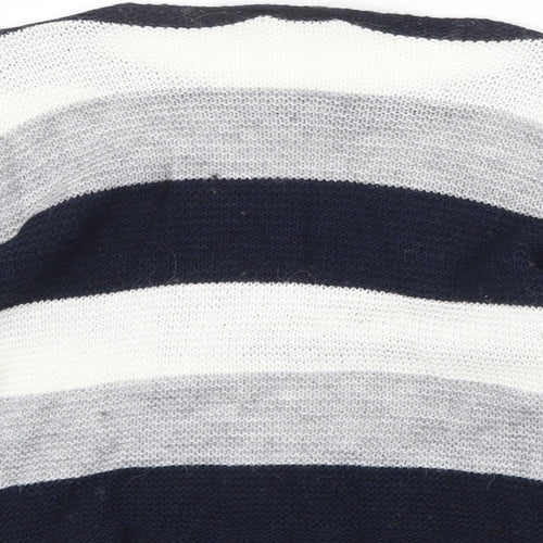 CARINA RICCI Womens Multicoloured Boat Neck Striped Acrylic Pullover Jumper Size S
