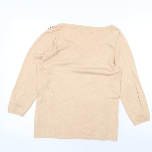 Marks and Spencer Womens Beige Round Neck Viscose Pullover Jumper Size 10 - Lace Detail