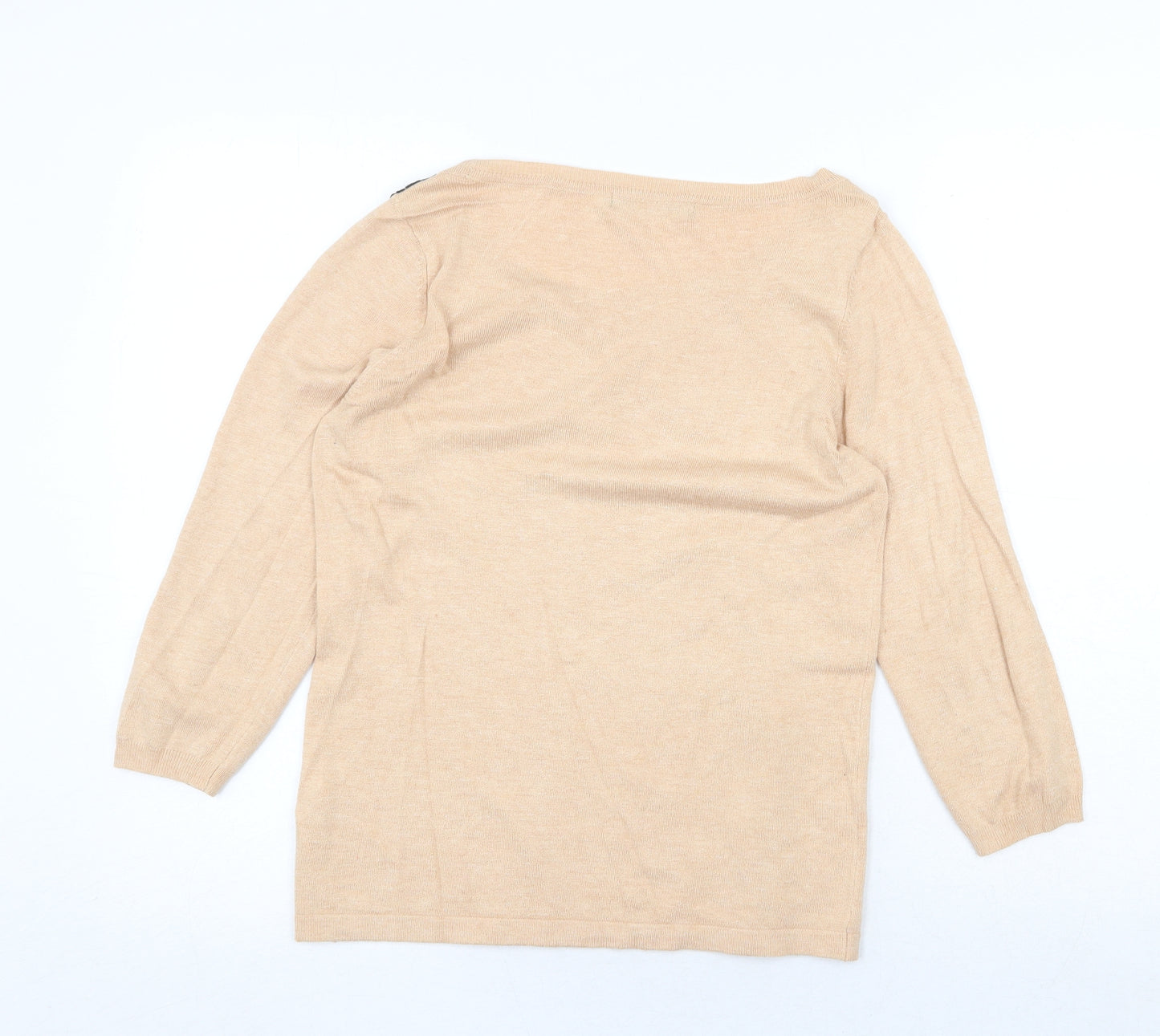 Marks and Spencer Womens Beige Round Neck Viscose Pullover Jumper Size 10 - Lace Detail