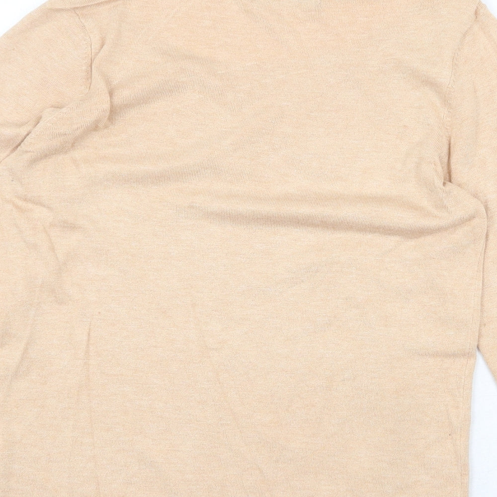 Marks and Spencer Womens Beige Round Neck Viscose Pullover Jumper Size 10 - Lace Detail