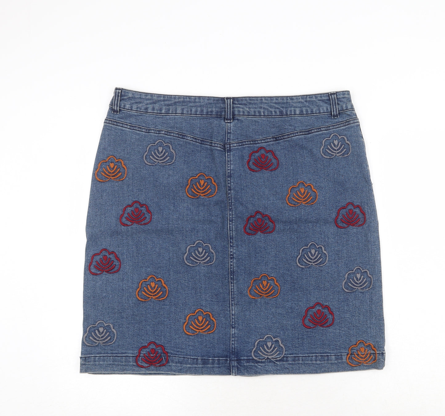 White Stuff Womens Blue Geometric Cotton A-Line Skirt Size 18 Zip