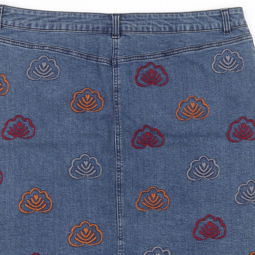 White Stuff Womens Blue Geometric Cotton A-Line Skirt Size 18 Zip