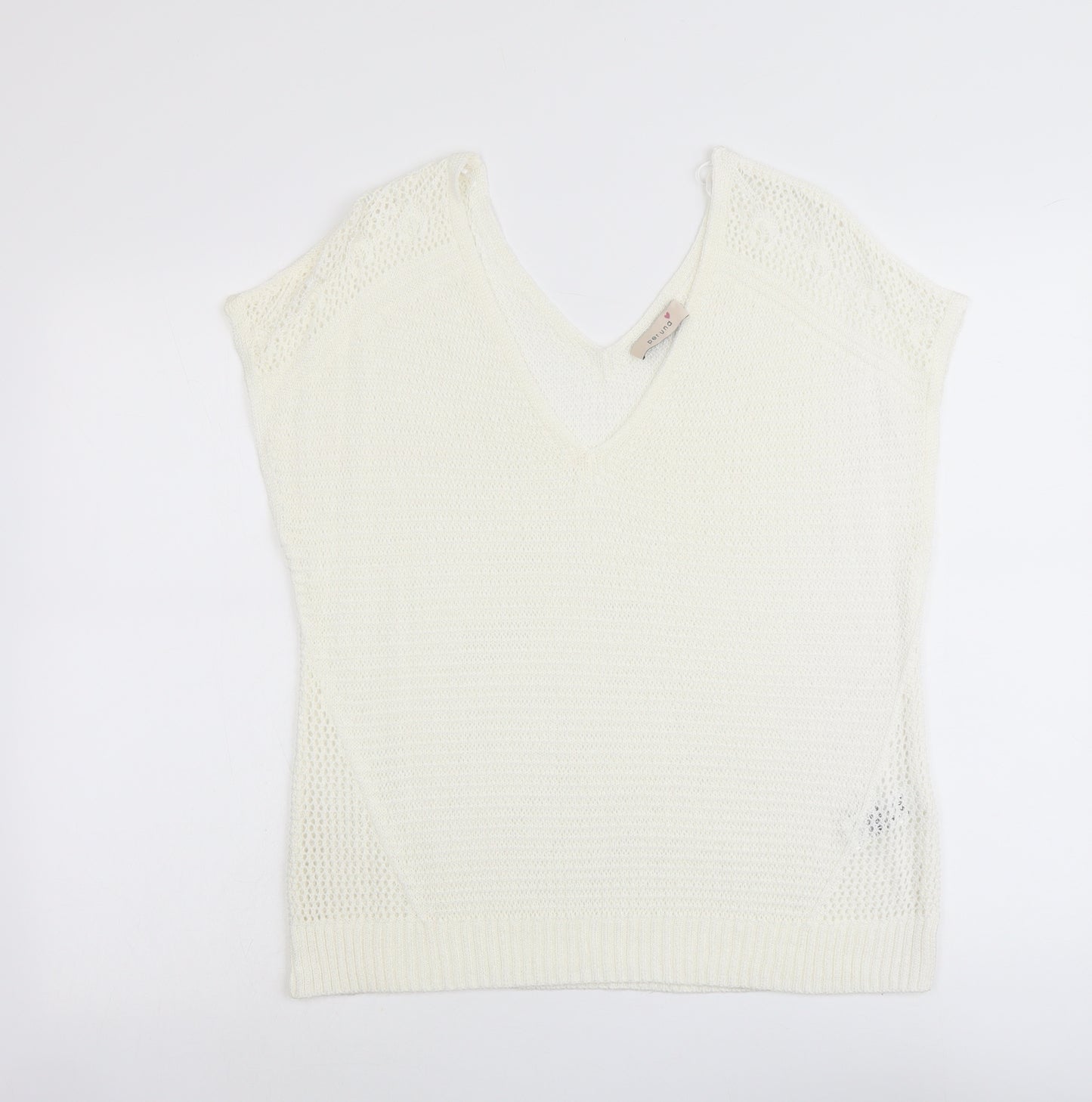 Per Una Womens Ivory Acrylic Basic Blouse Size 16 V-Neck - Crochet Detail