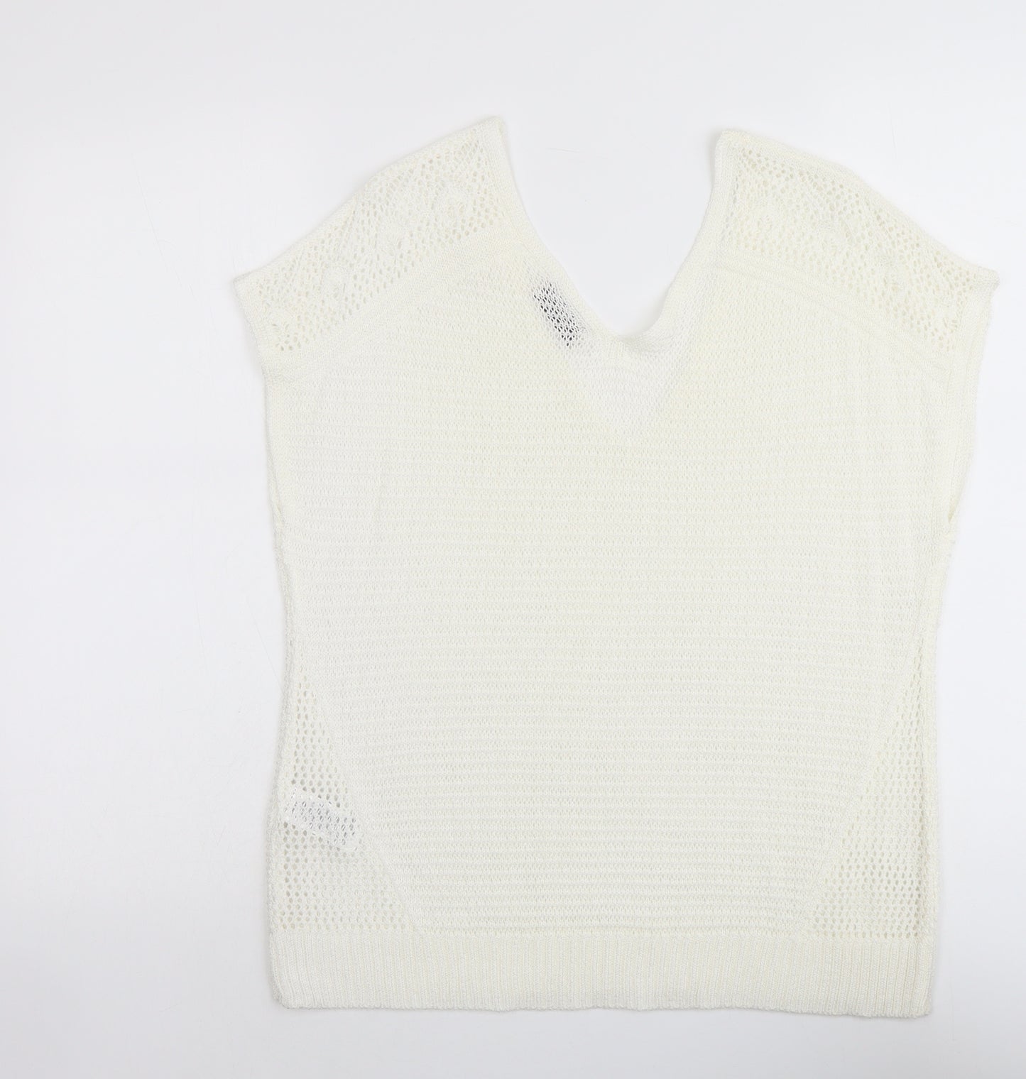 Per Una Womens Ivory Acrylic Basic Blouse Size 16 V-Neck - Crochet Detail