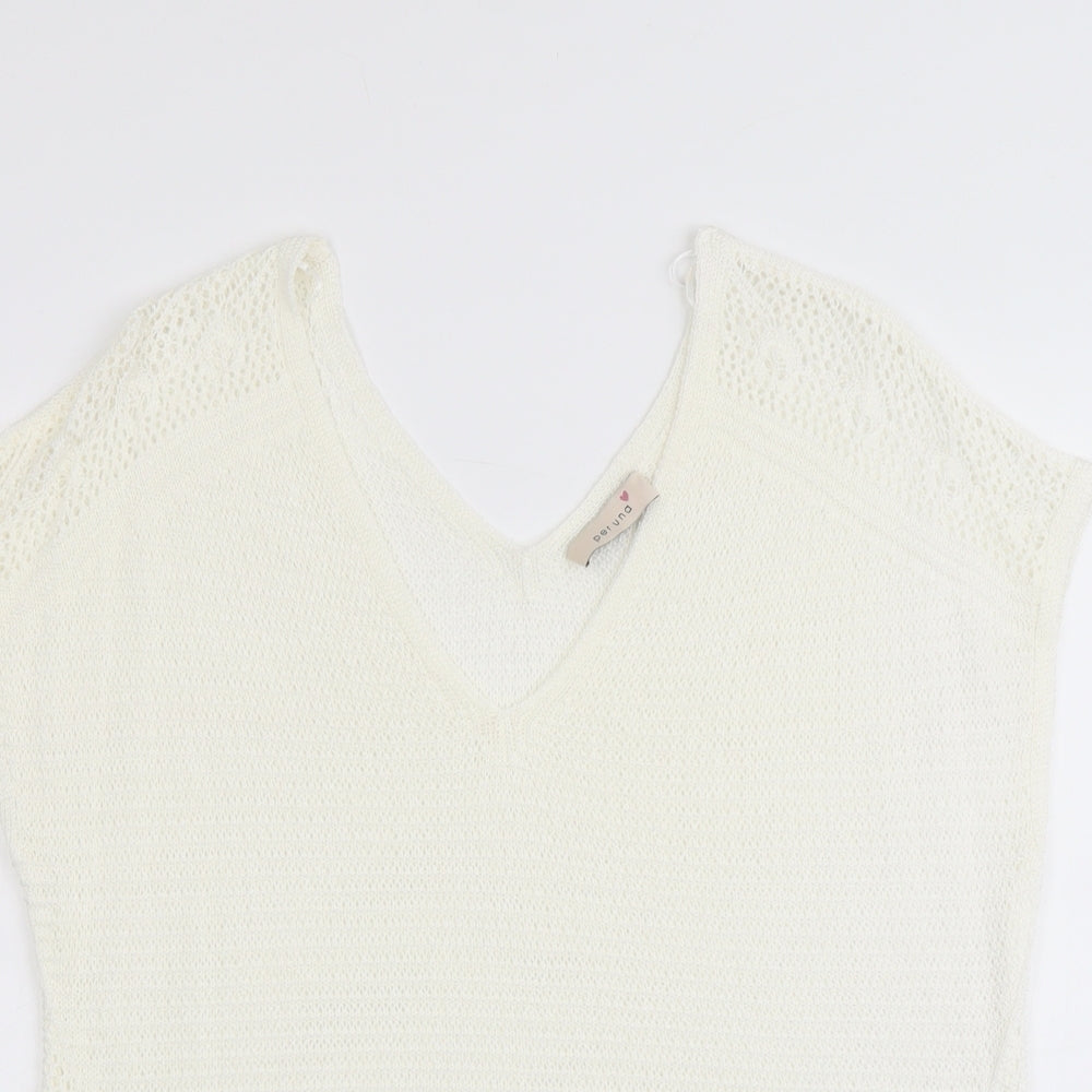 Per Una Womens Ivory Acrylic Basic Blouse Size 16 V-Neck - Crochet Detail