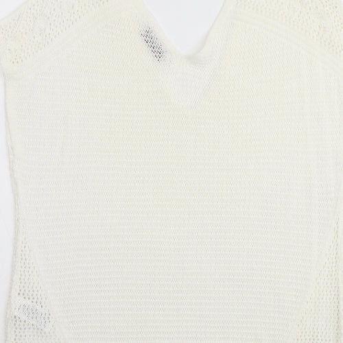 Per Una Womens Ivory Acrylic Basic Blouse Size 16 V-Neck - Crochet Detail