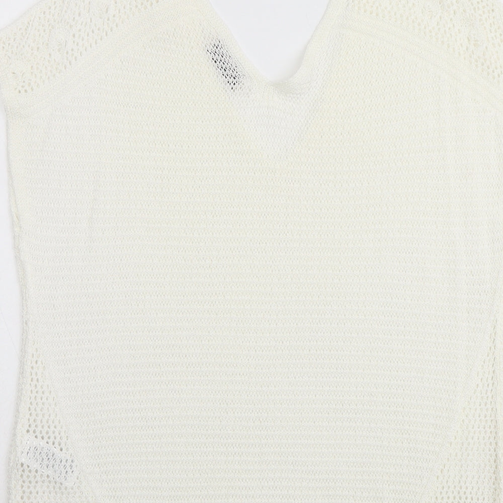 Per Una Womens Ivory Acrylic Basic Blouse Size 16 V-Neck - Crochet Detail