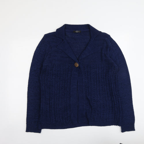 Bonmarché Womens Blue Collared Acrylic Cardigan Jumper Size L