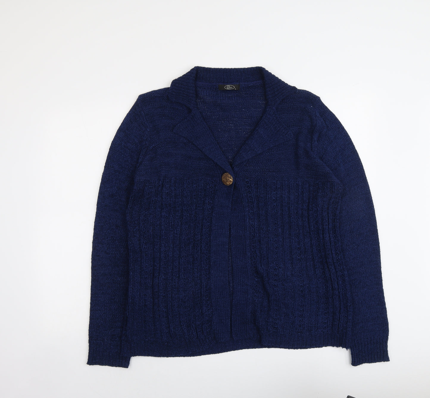 Bonmarché Womens Blue Collared Acrylic Cardigan Jumper Size L