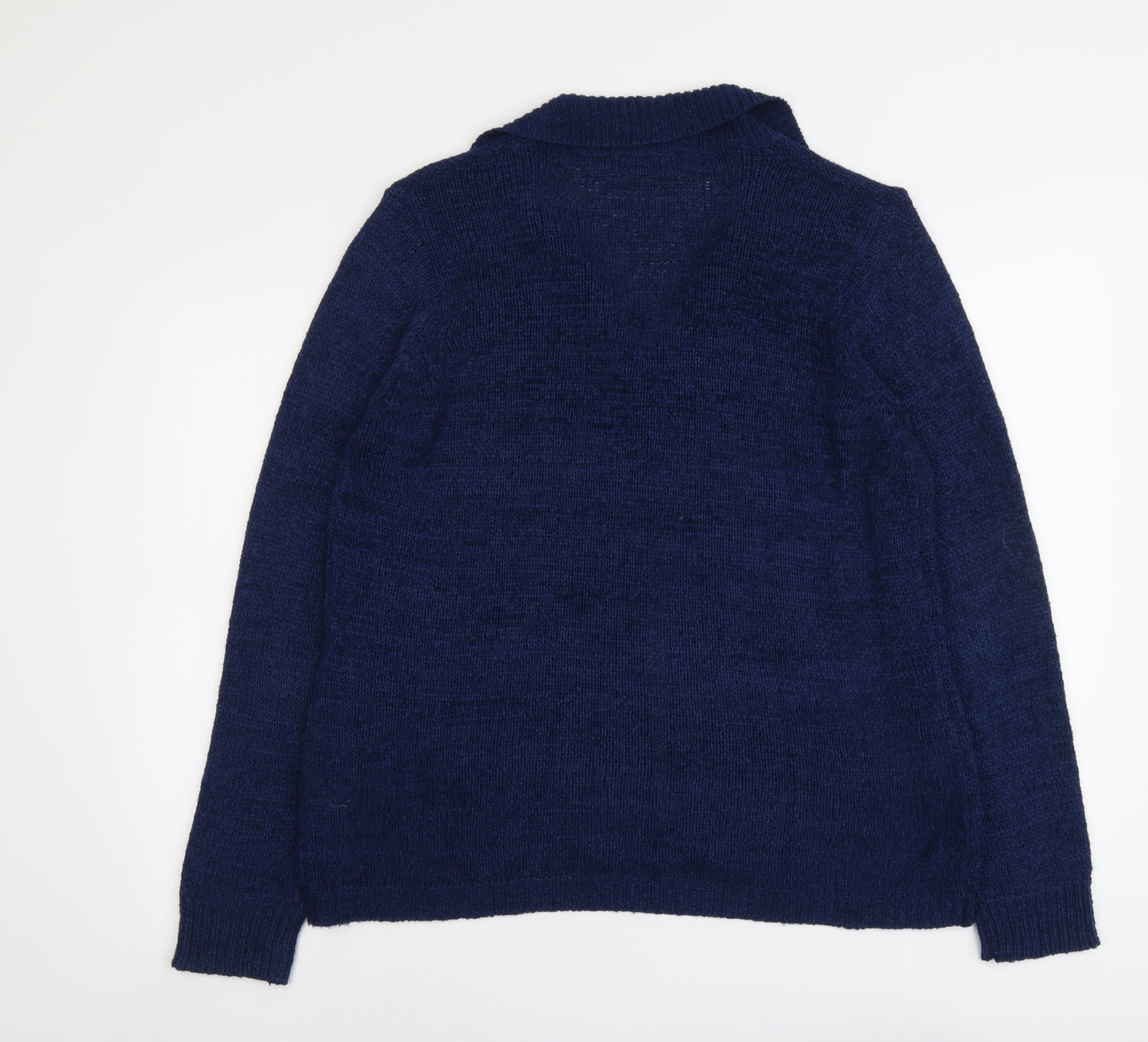 Bonmarché Womens Blue Collared Acrylic Cardigan Jumper Size L