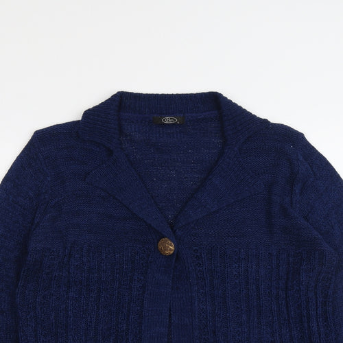 Bonmarché Womens Blue Collared Acrylic Cardigan Jumper Size L