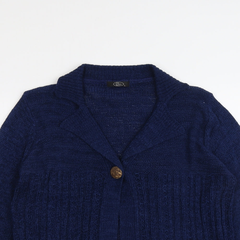 Bonmarché Womens Blue Collared Acrylic Cardigan Jumper Size L