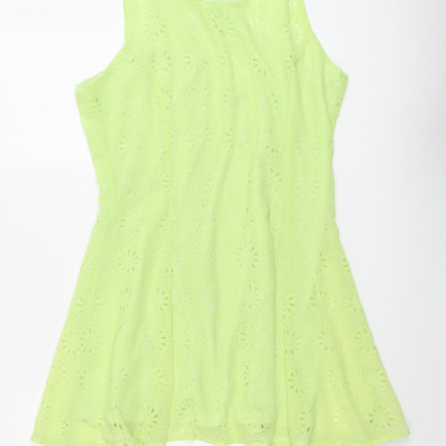 Missguided Womens Green Geometric Polyester Trapeze & Swing Size 14 Round Neck Zip
