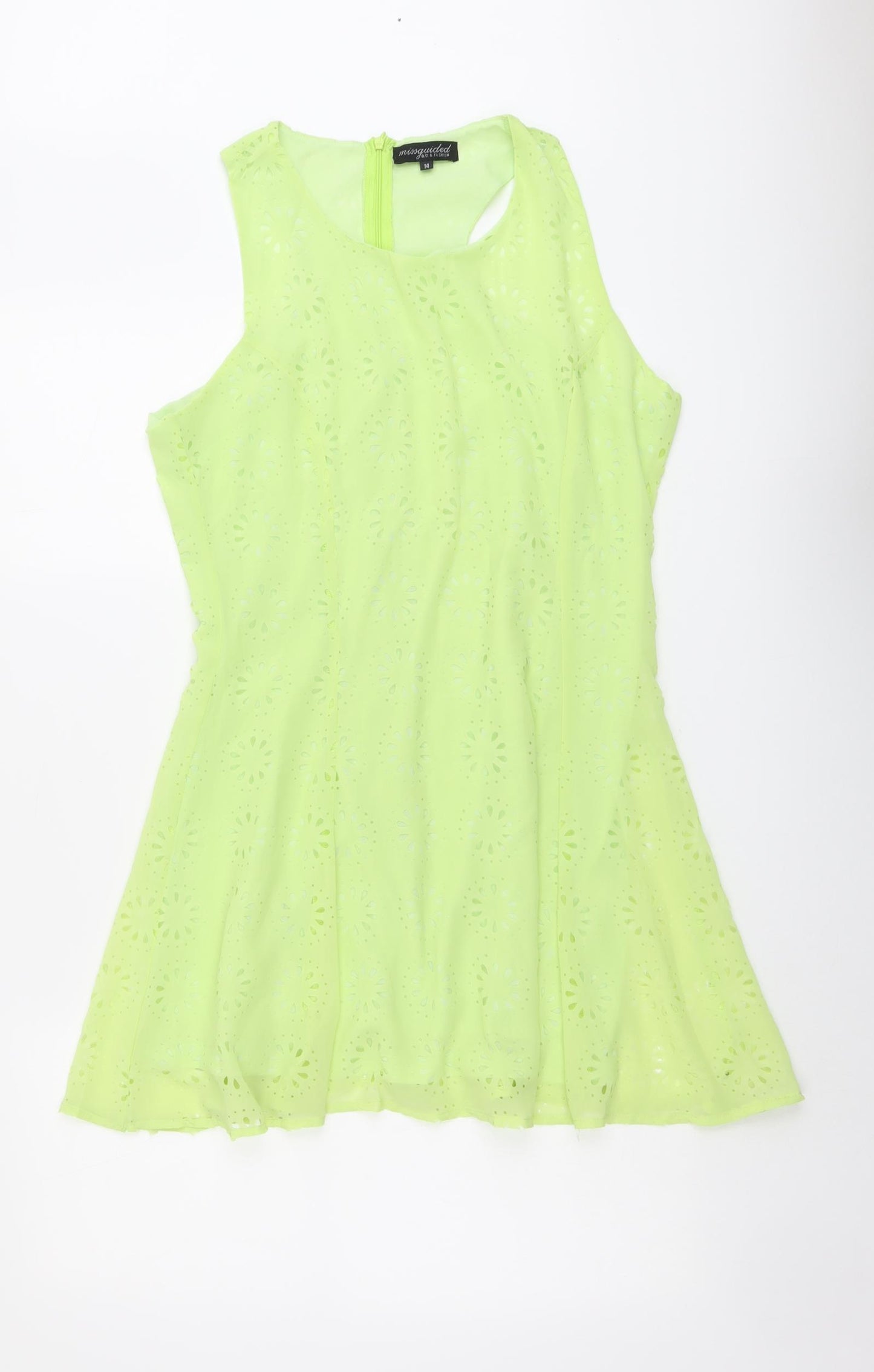 Missguided Womens Green Geometric Polyester Trapeze & Swing Size 14 Round Neck Zip