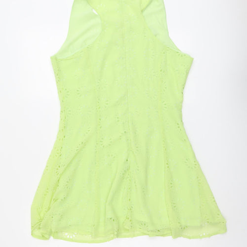 Missguided Womens Green Geometric Polyester Trapeze & Swing Size 14 Round Neck Zip