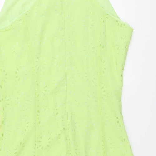Missguided Womens Green Geometric Polyester Trapeze & Swing Size 14 Round Neck Zip