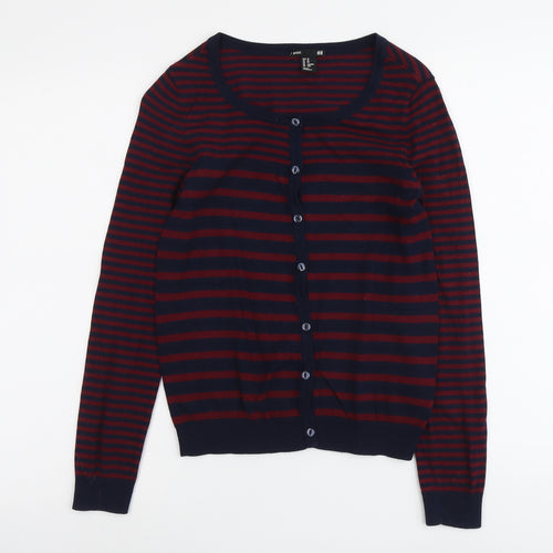 H&M Womens Blue Scoop Neck Striped Cotton Cardigan Jumper Size XS