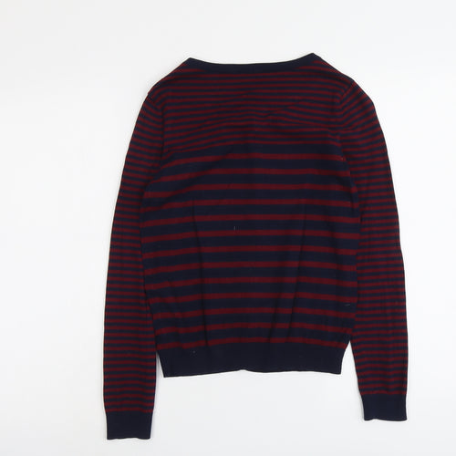H&M Womens Blue Scoop Neck Striped Cotton Cardigan Jumper Size XS