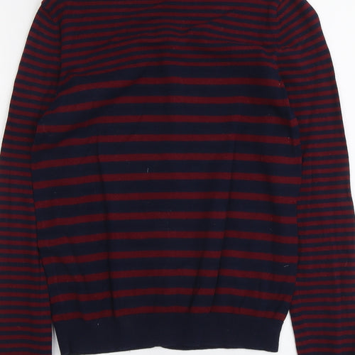 H&M Womens Blue Scoop Neck Striped Cotton Cardigan Jumper Size XS