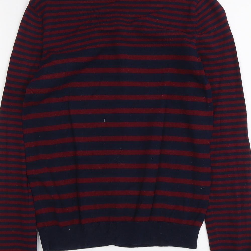 H&M Womens Blue Scoop Neck Striped Cotton Cardigan Jumper Size XS