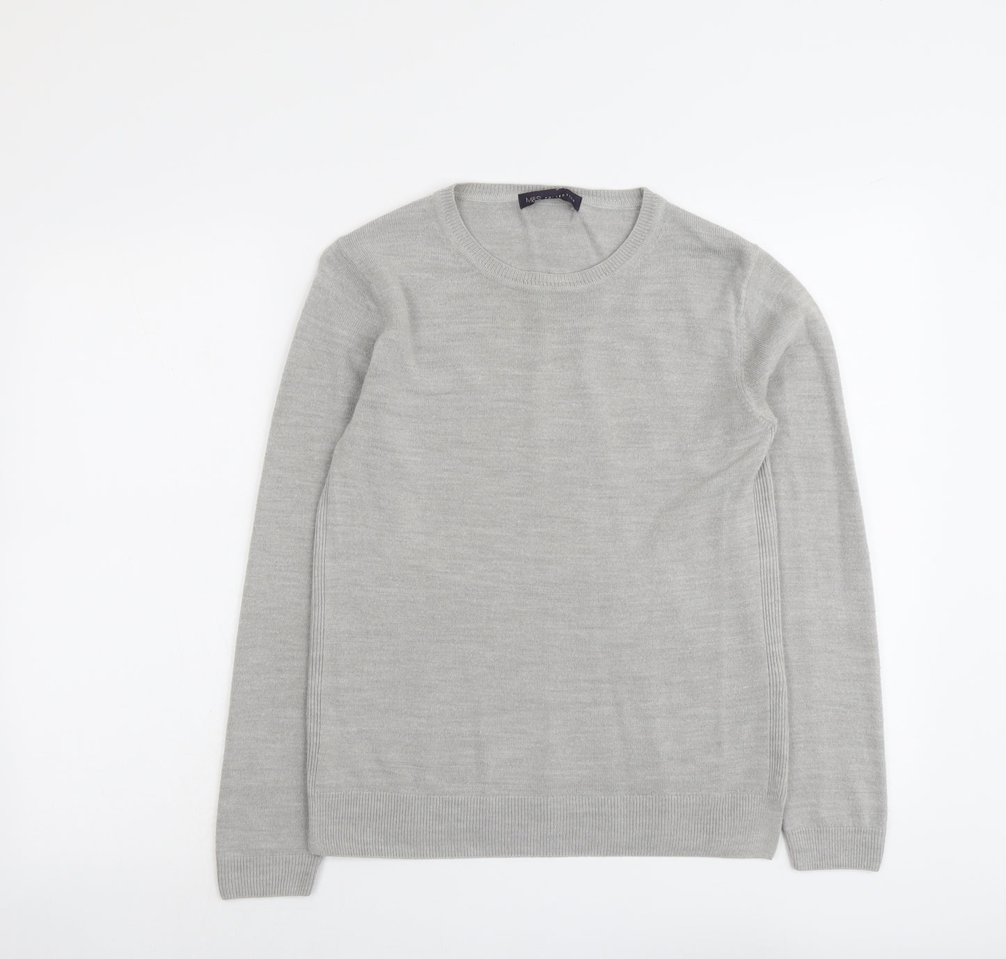 Marks and Spencer Womens Grey Round Neck Acrylic Pullover Jumper Size 10