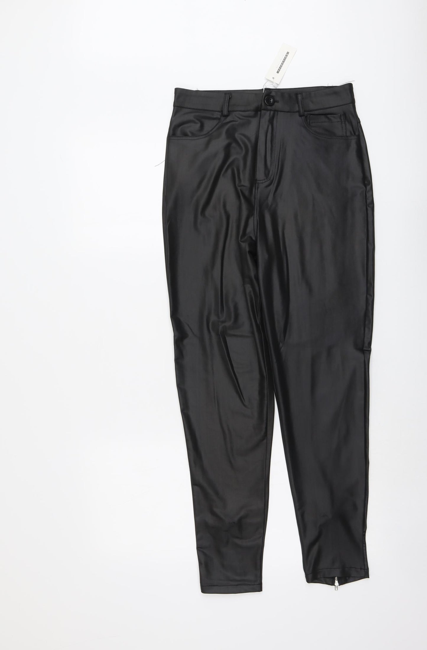 CBR Womens Black Cotton Trousers Size M L26 in Regular Button - Faux Leather