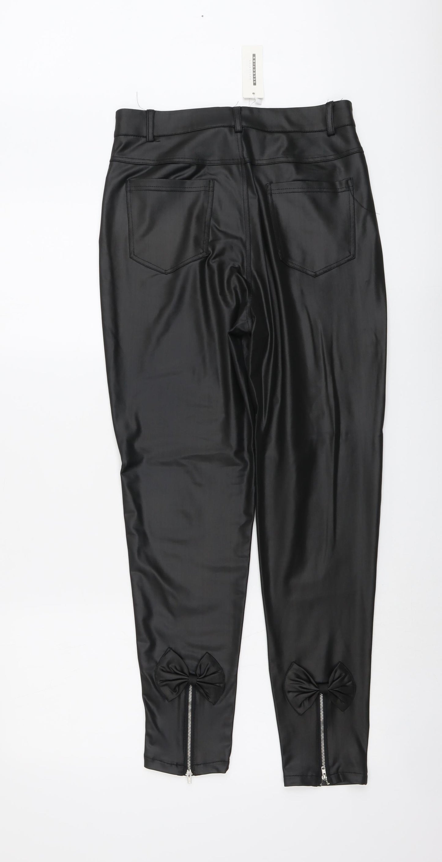 CBR Womens Black Cotton Trousers Size M L26 in Regular Button - Faux Leather