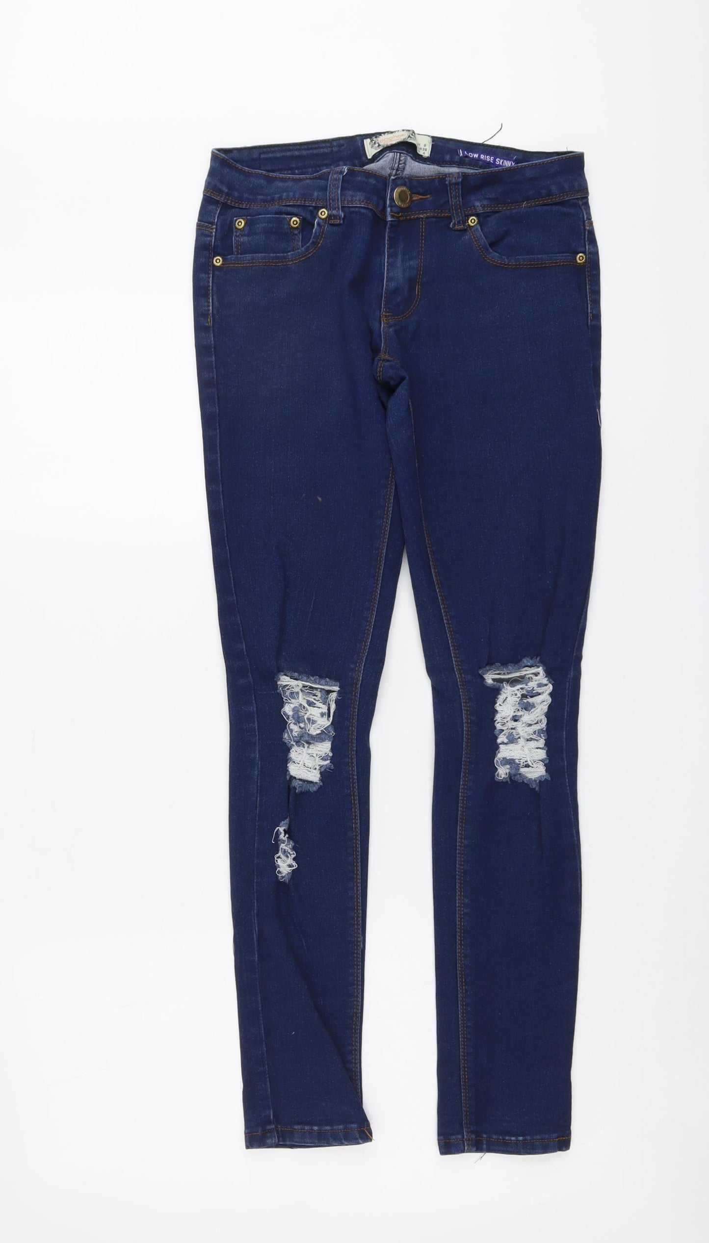 Boohoo Womens Blue Cotton Straight Jeans Size 8 L29 in Regular Button