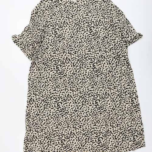 H&M Womens Beige Animal Print Viscose A-Line Size 10 Round Neck Pullover - Leopard Pattern