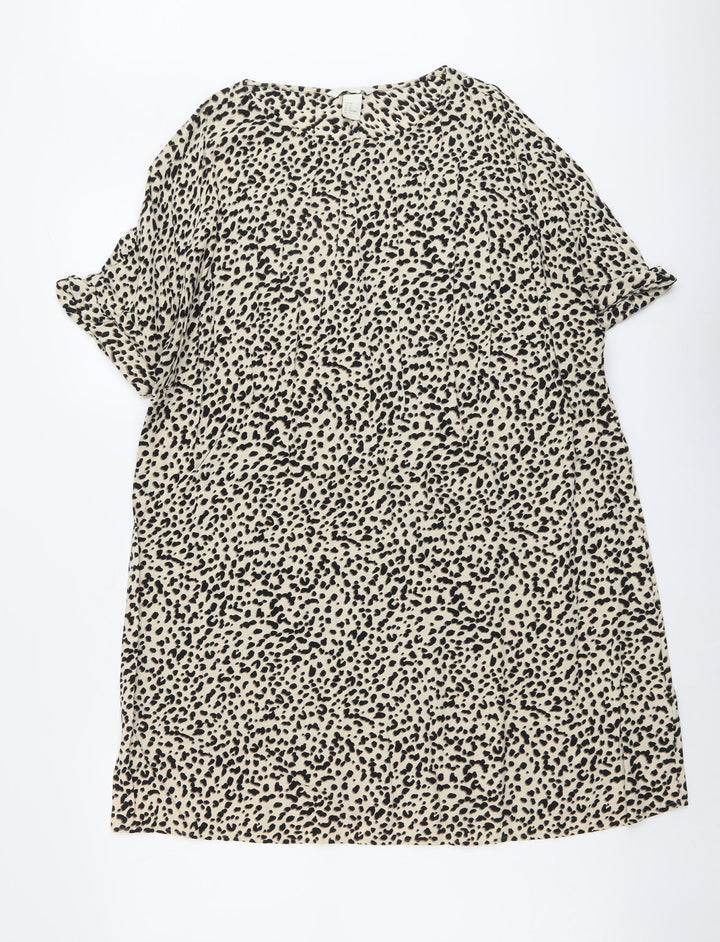 H&M Womens Beige Animal Print Viscose A-Line Size 10 Round Neck Pullover - Leopard Pattern