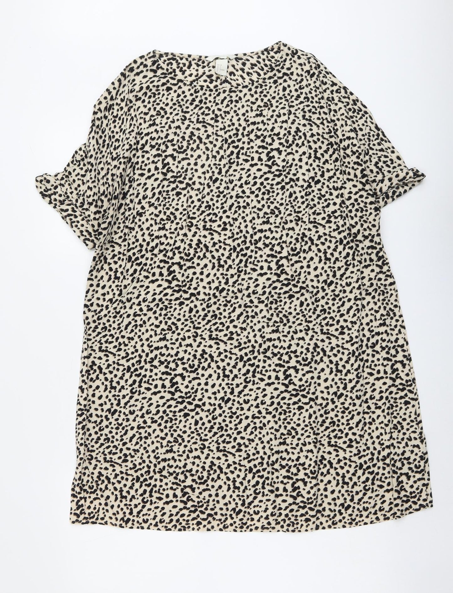 H&M Womens Beige Animal Print Viscose A-Line Size 10 Round Neck Pullover - Leopard Pattern