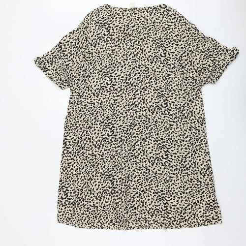 H&M Womens Beige Animal Print Viscose A-Line Size 10 Round Neck Pullover - Leopard Pattern