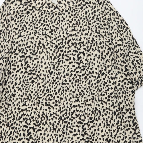 H&M Womens Beige Animal Print Viscose A-Line Size 10 Round Neck Pullover - Leopard Pattern