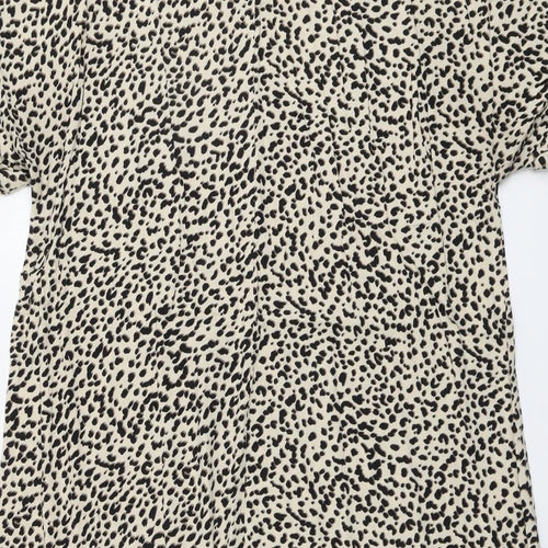 H&M Womens Beige Animal Print Viscose A-Line Size 10 Round Neck Pullover - Leopard Pattern
