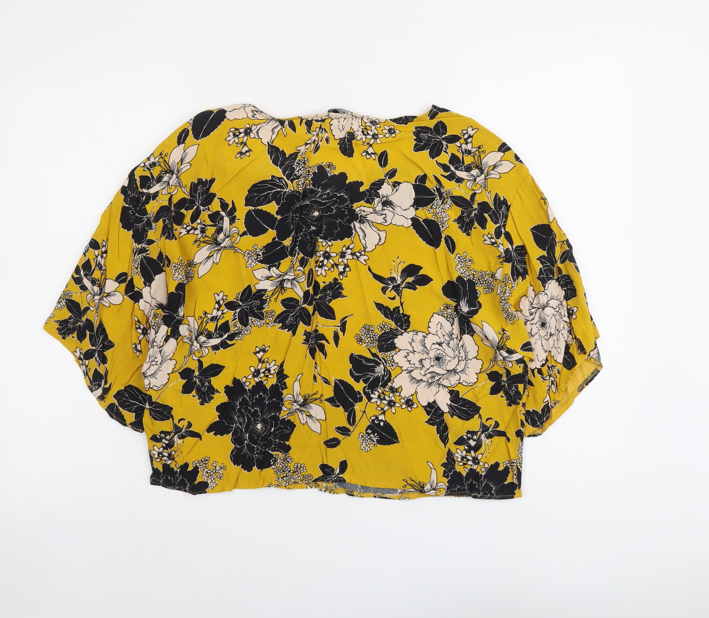 New Look Womens Yellow Floral Viscose Basic Blouse Size 12 Round Neck