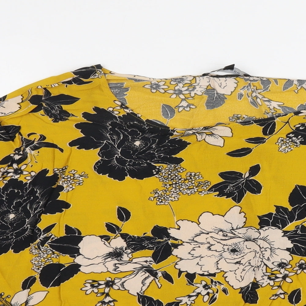 New Look Womens Yellow Floral Viscose Basic Blouse Size 12 Round Neck