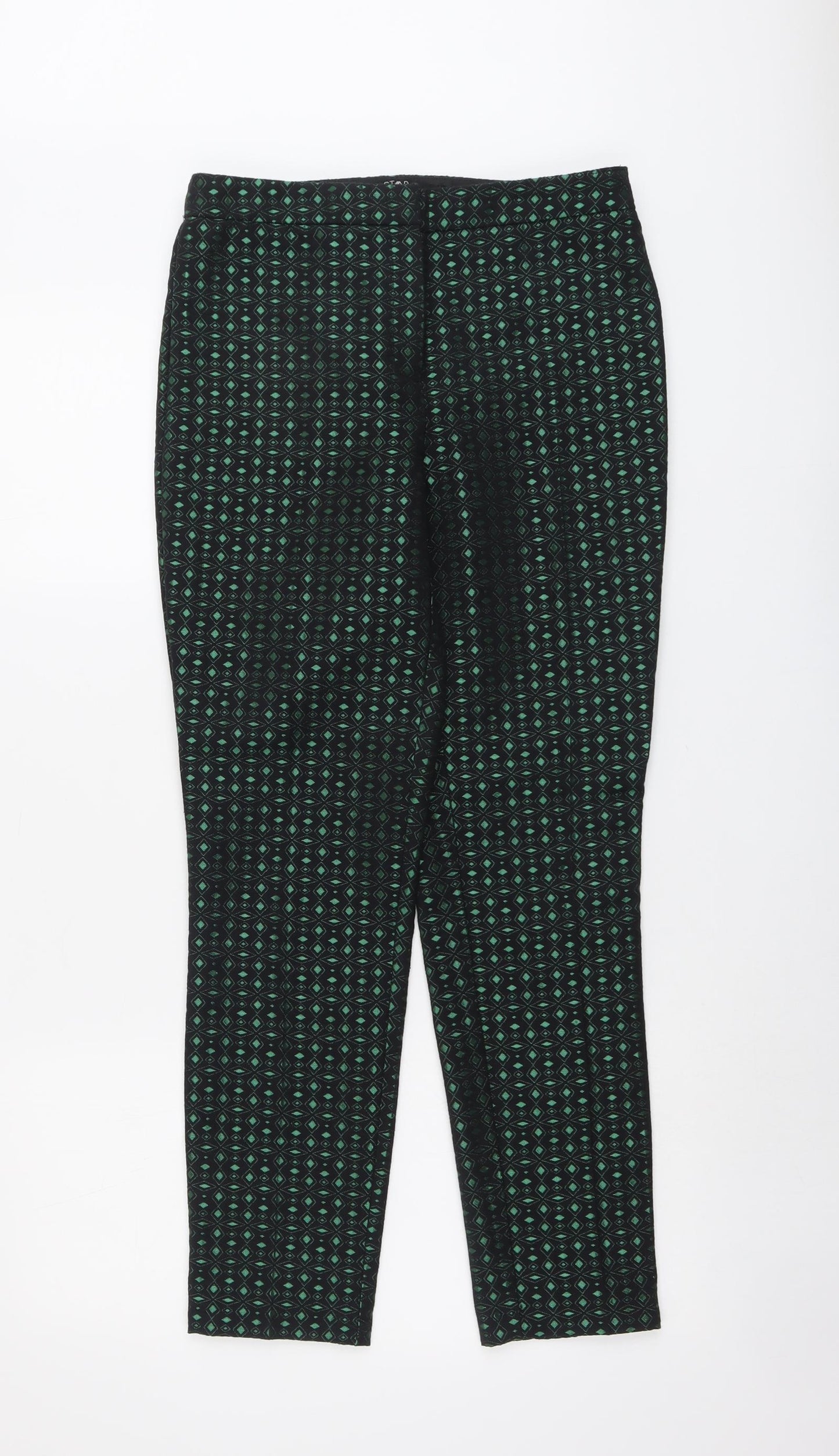 Star By Julien Macdonald Womens Green Geometric Cotton Chino Trousers Size 8 L28 in Regular Button