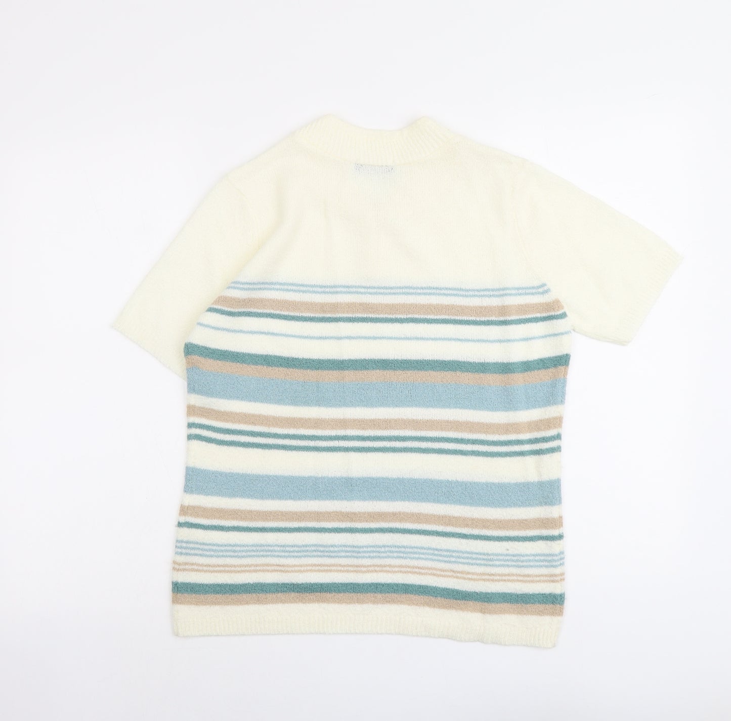 Bonmarché Womens Ivory V-Neck Striped Acrylic Pullover Jumper Size S