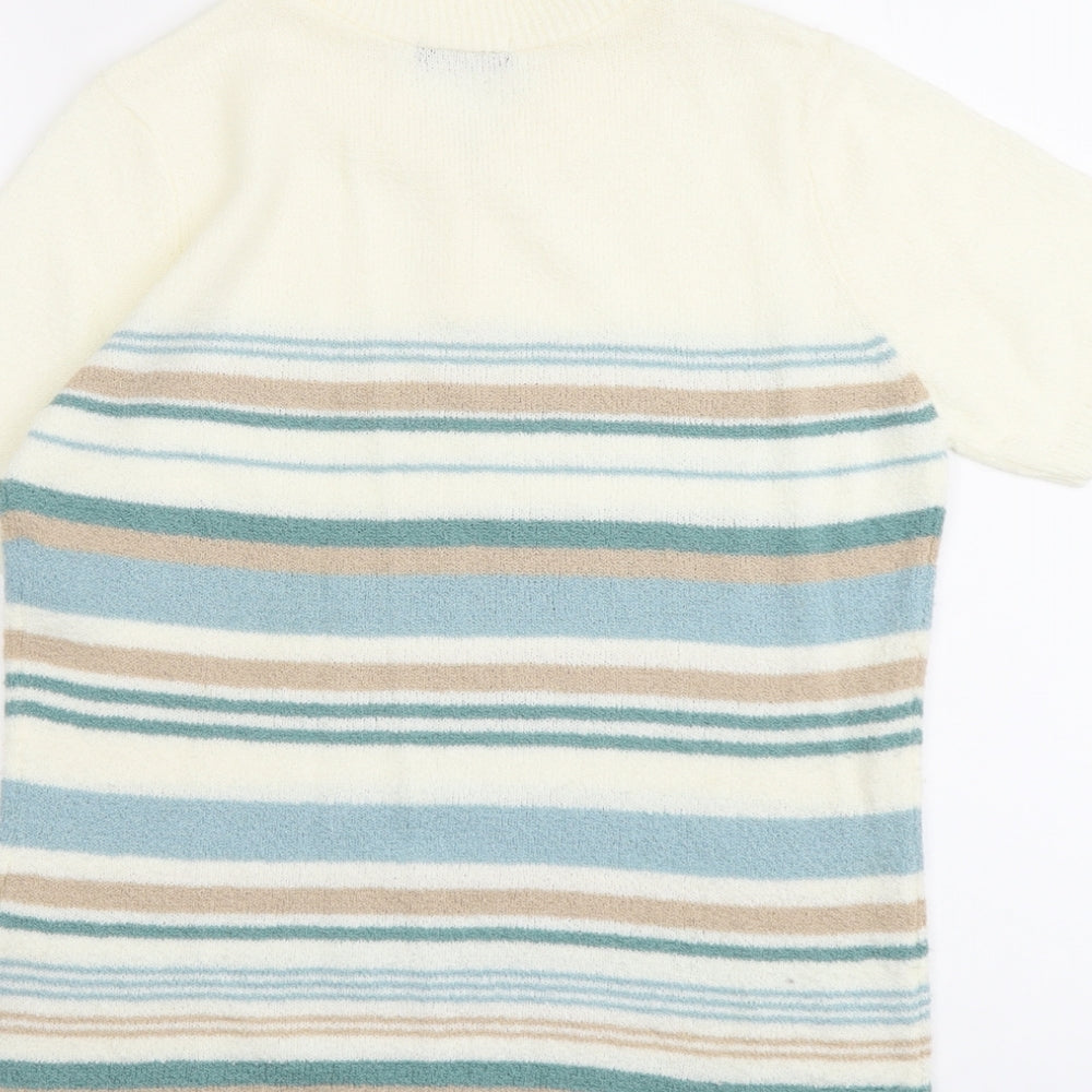 Bonmarché Womens Ivory V-Neck Striped Acrylic Pullover Jumper Size S