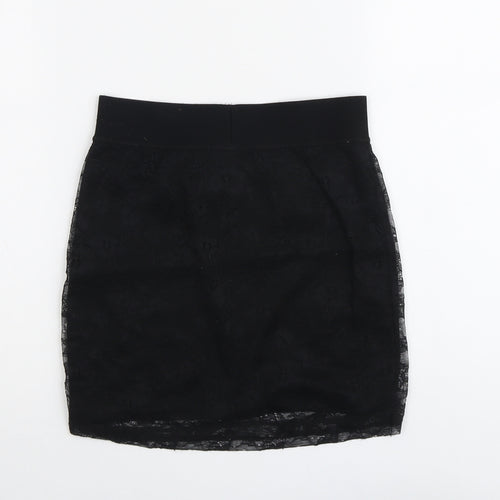 H&M Womens Black Geometric Polyamide A-Line Skirt Size 8