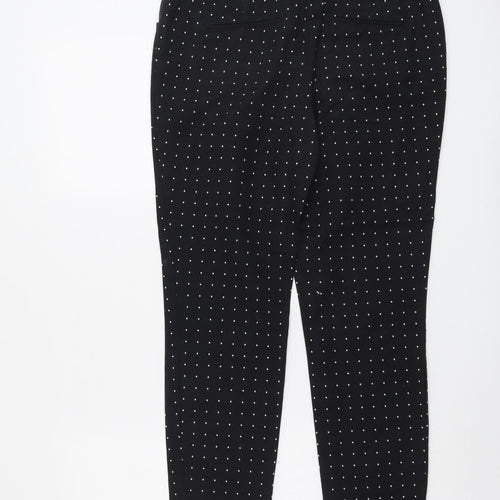 Katherine Barclay Womens Black Geometric Cotton Chino Trousers Size 12 L26 in Regular Button