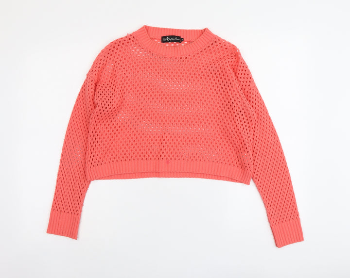 Republic Womens Pink Round Neck Acrylic Pullover Jumper Size 10