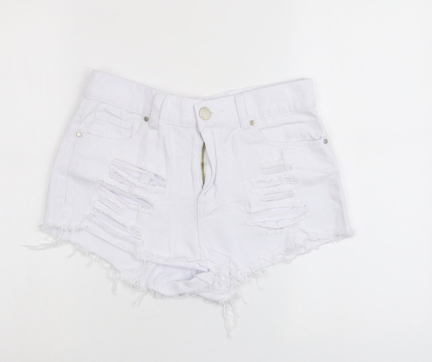 Denim Club Womens White Cotton Cut-Off Shorts Size 12 L3 in Regular Button - Distressed