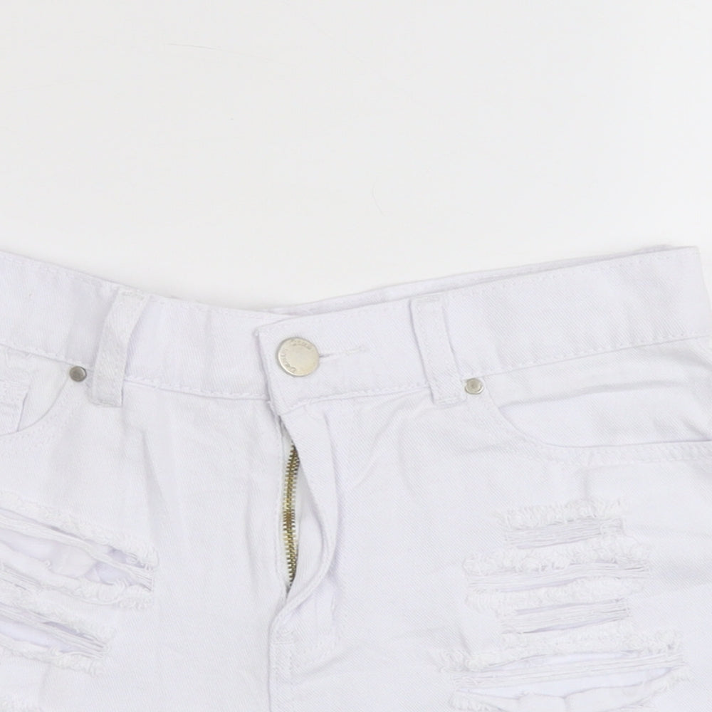 Denim Club Womens White Cotton Cut-Off Shorts Size 12 L3 in Regular Button - Distressed