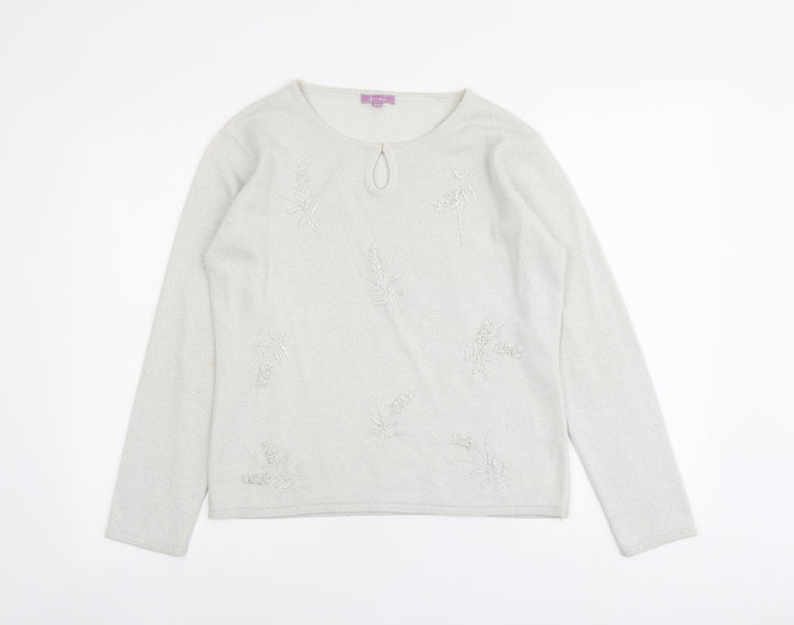 Alibi Womens Grey Round Neck Acrylic Pullover Jumper Size 10