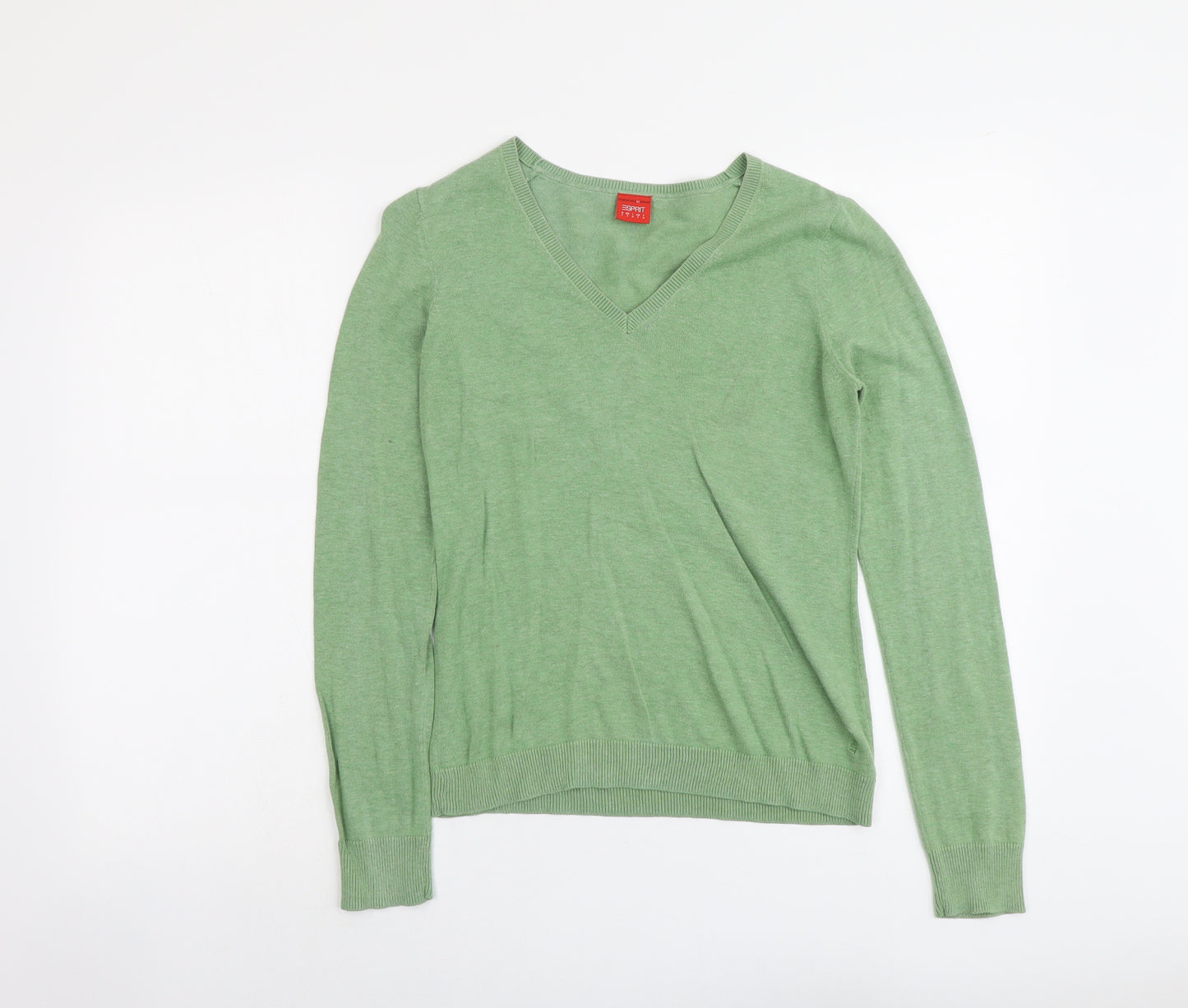 Esprit Womens Green V-Neck Cotton Pullover Jumper Size S