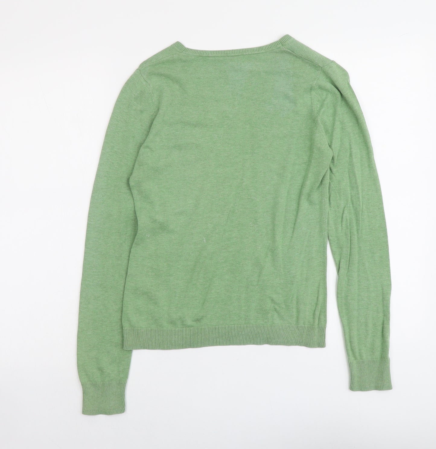 Esprit Womens Green V-Neck Cotton Pullover Jumper Size S